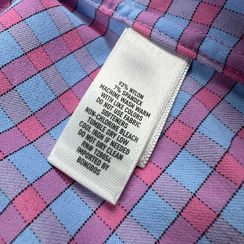 Bonobos Jetsetter Slim Fit Shirt Mens XS Pink Blue Check Stretch Long Sleeve - Picture 6 of 10